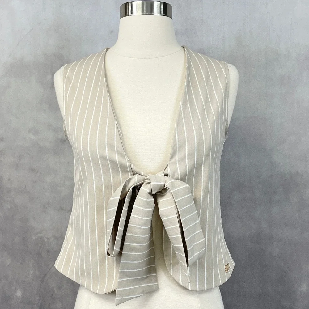 FUN&FUN Vest Waistcoat Top Girls 16 Womens XS/S‎ Tie Front Sophisticated Chic